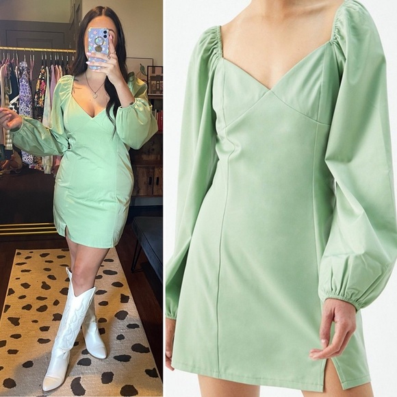 Kendall & Kylie Green Long Puff Sleeve Mini Dress - Picture 2 of 11